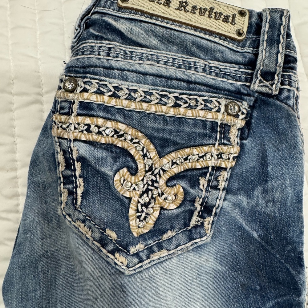 Rock Revival Distressed Blue and Tan Women's Jeans